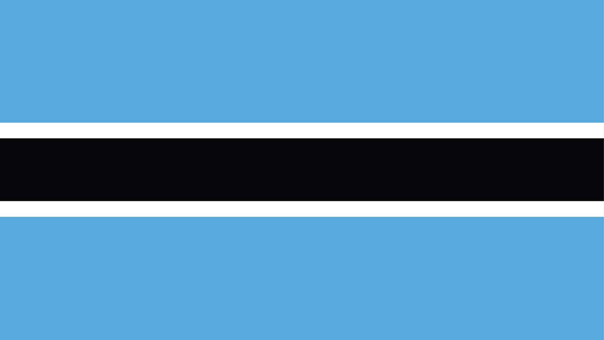 Image of the Botswana flag, blue strip at the top and bottom, black strip in the middle with white top and bottom border