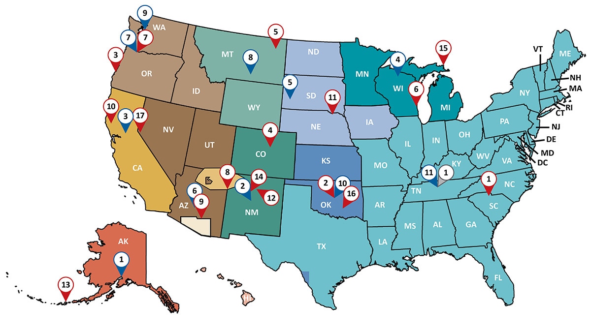 GHWIC Map preview showing all recipient locations and Indian Health Services areas.