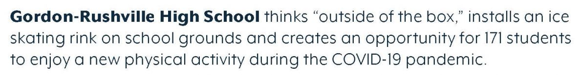 rdon-Rushville High School thinks “outside of the box,” installs an iceskating rink on school grounds, and creates an opportunity for 171 students  to enjoy a new physical activity during the COVID-19 pandemic.
