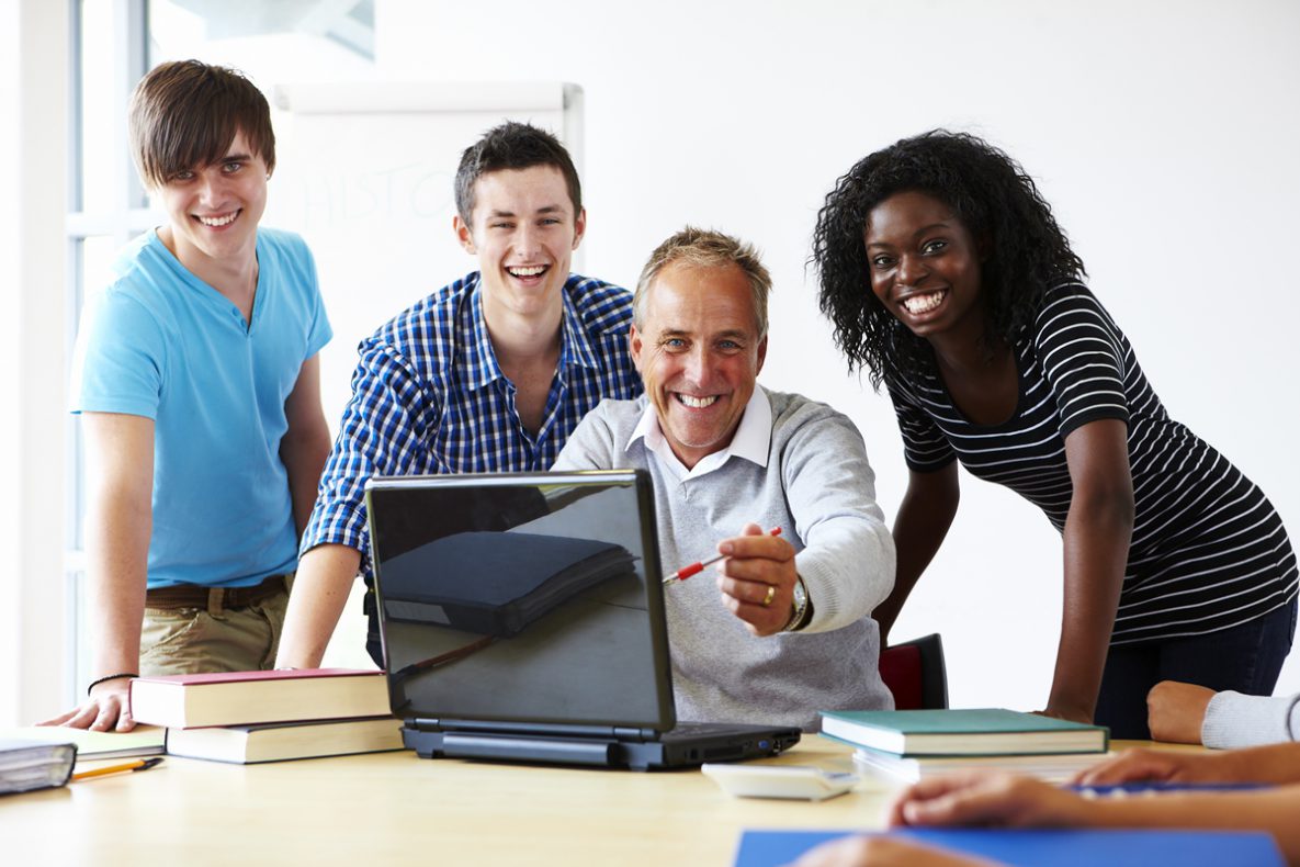 A teacher with group of students