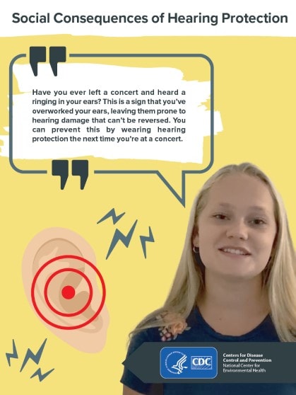 Social Consequences of Hearing Protection. Poster featuring Catherine's message.