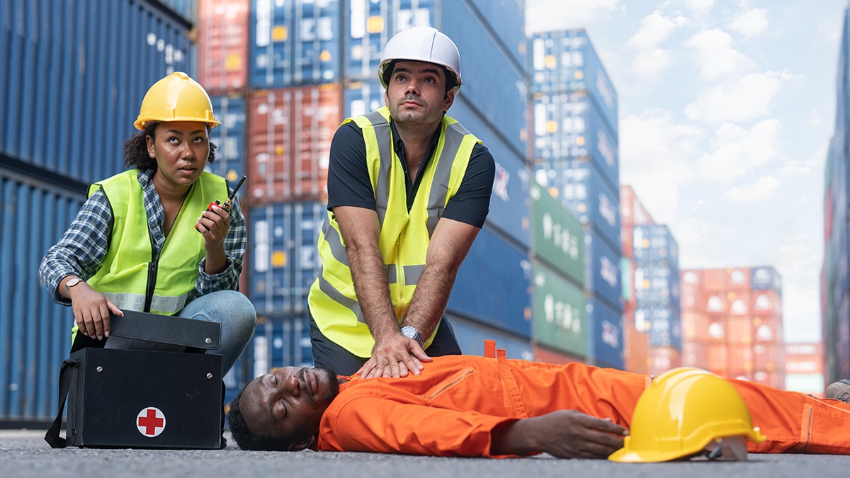 Construction worker performing CPR on a co-worker that had cardiac arrest.