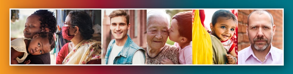 Banner with array of people of various races/ethnicities