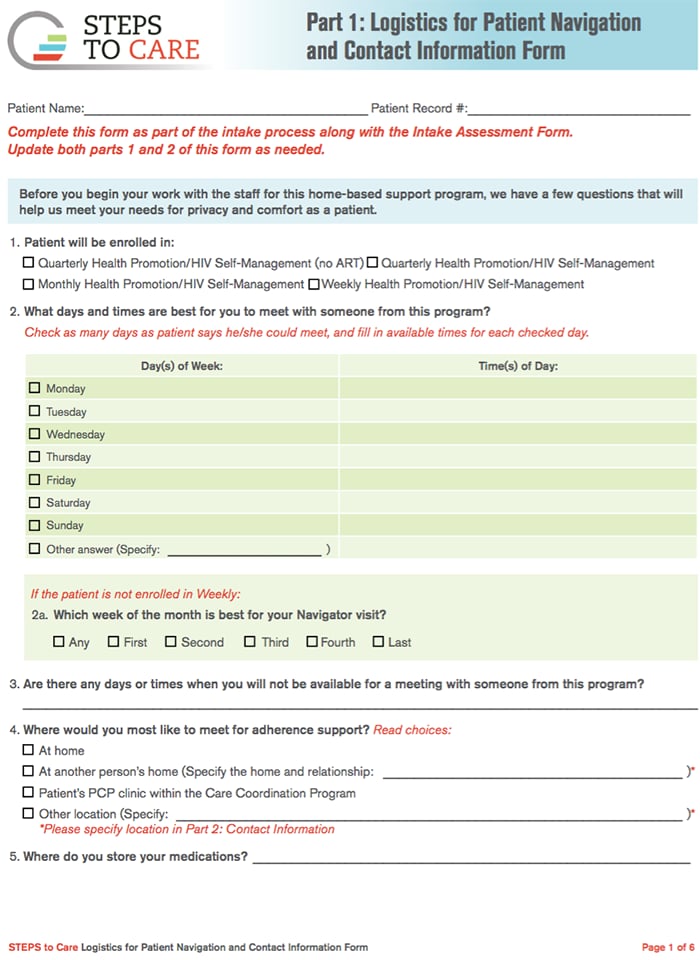 Logistics for Patient Navigation and Contact Information Form