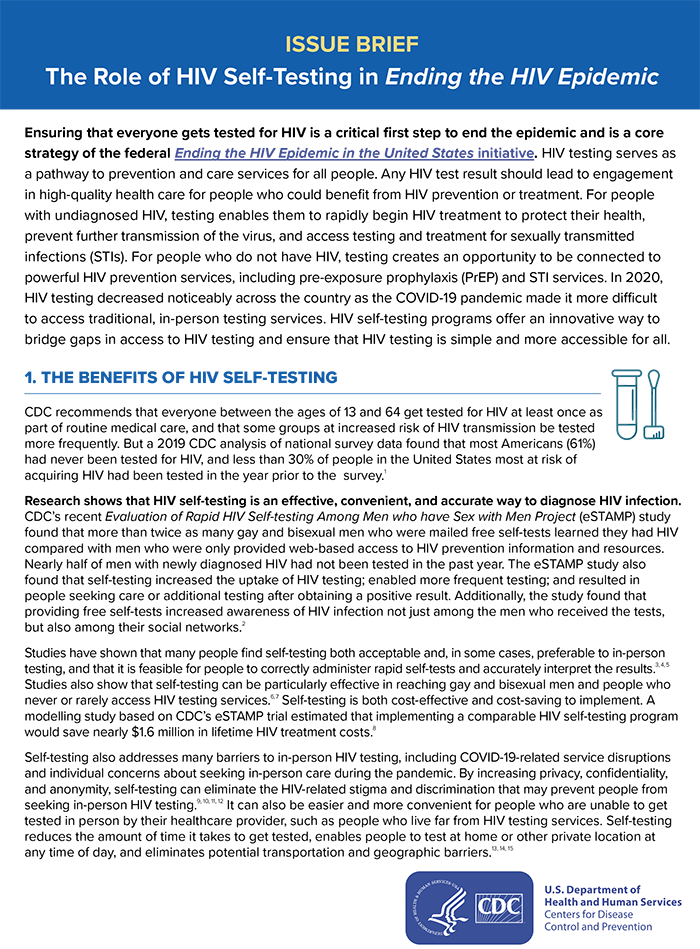 Issue Brief: The Role of HIV Self-Testing in Ending the HIV Epidemic