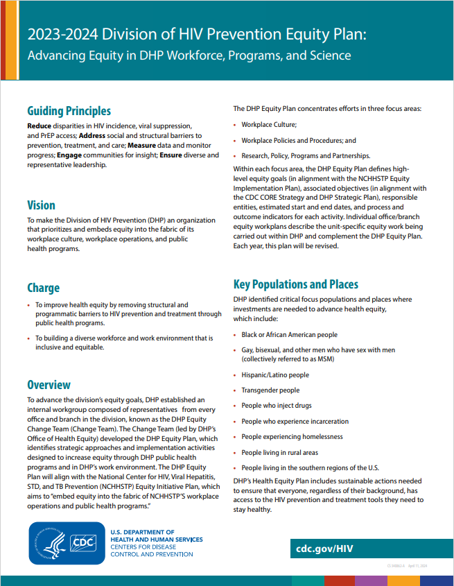 Division of HIV Prevention’s (DHP) Equity Plan Information Sheet cover thumbnail