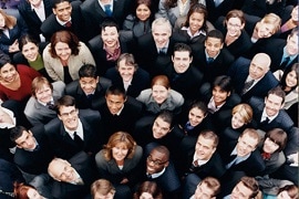 group of people looking up