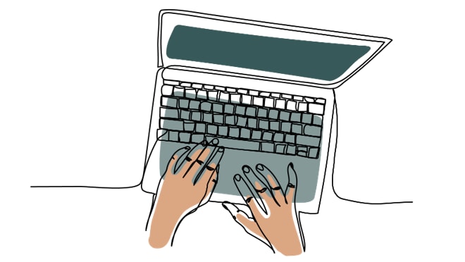 Illustration of hands typing on a laptop keyboard