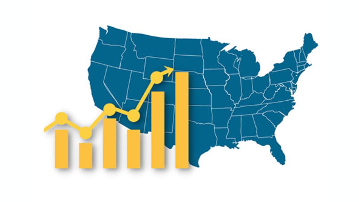 Map of US with a line and bar graph