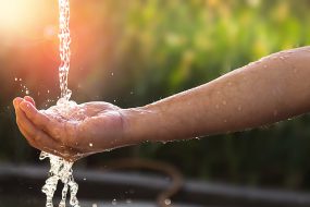 Cupped hand getting water.