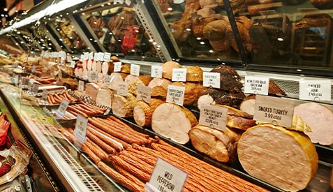 deli meat in store display case