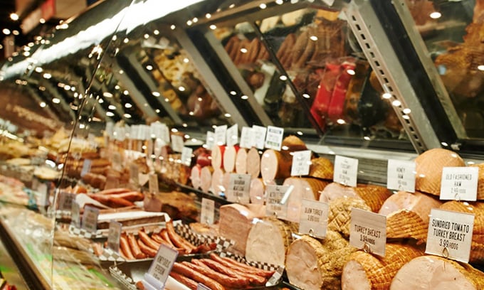 Deli meats in a display case