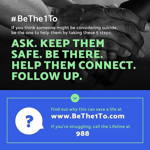 #BeThe1To If you think someone might be considering suicide, be the one to help them by taking 5 steps