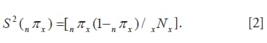 The second equation presents how the variance and standard errors of estimated years free of activity limitation are calculated where where nNx is the number of persons in the interval (x, x+n) of the sample from which the prevalence rates were computed. 