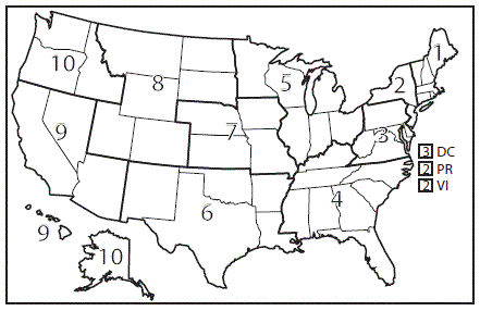 U.S. Department of Health and Human Services public health regions - Map