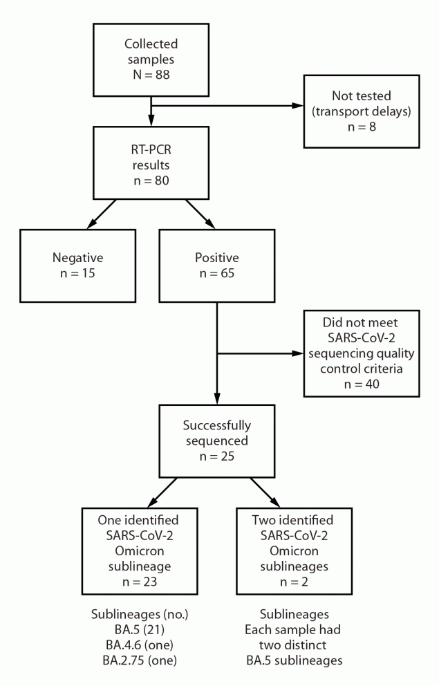 The figure is a chart showing collection, testing for SARS-CoV-2, and genomic sequencing of aircraft wastewater samples from selected flights from the United Kingdom, the Netherlands, and France arriving at John F. Kennedy International Airport in New York City during August–September 2022.