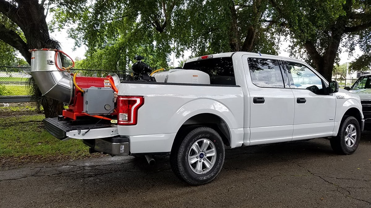 Pickup truck with Buffalo turbine sprayer.