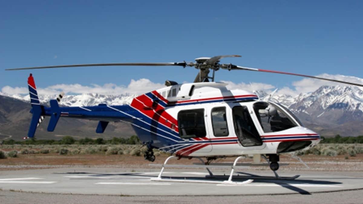 Helicopter used for spraying larvicides and adulticides.