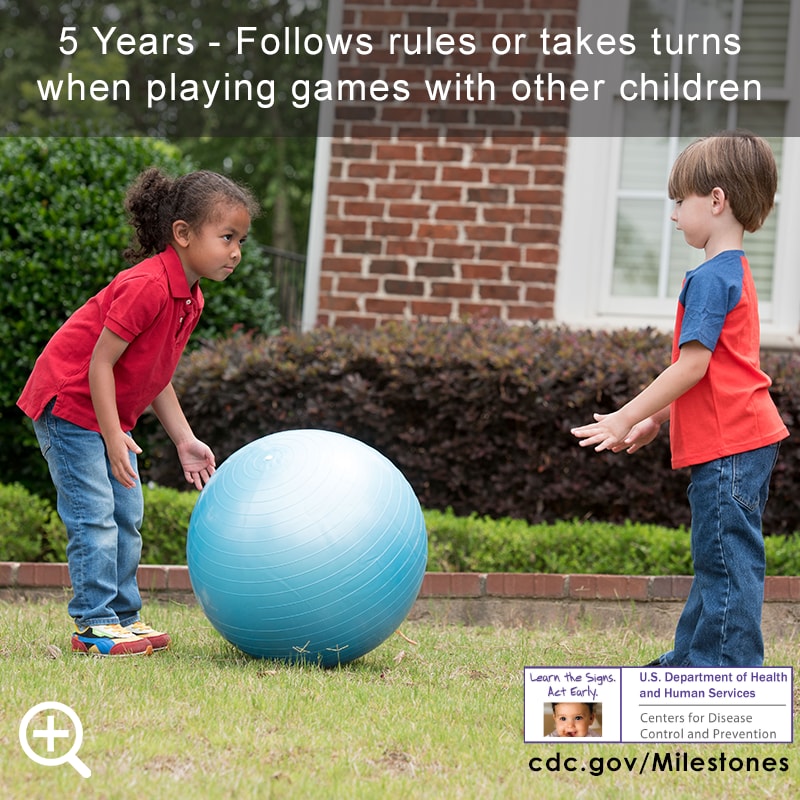 Follows rules or takes turns when playing games with other children