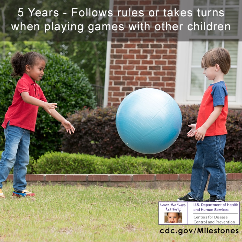 Follows rules or takes turns when playing games with other children