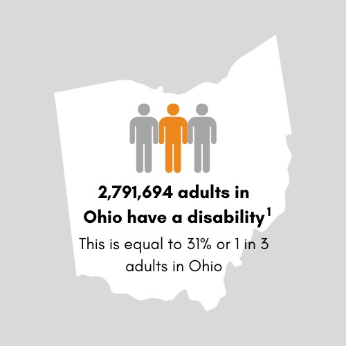 2,791,694 adults in Ohio have a disability. This is equal to 31 percent or 1 in 3 adults in Ohio.