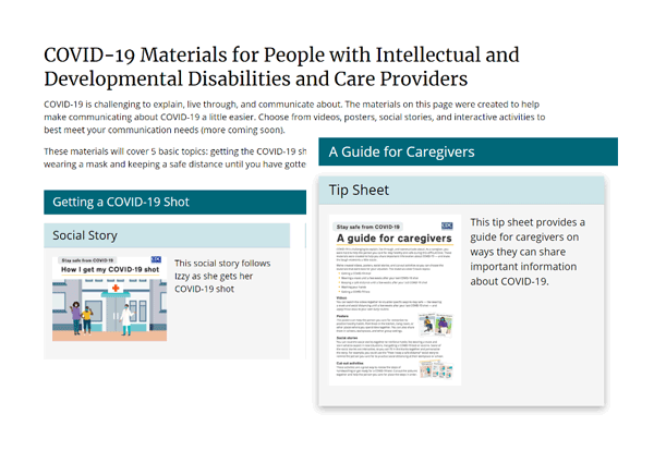 CDC COVID-19 Low Literacy Resources web page screenshot