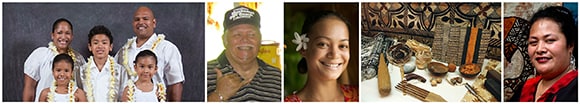 photo collage of Native Hawaiian and Pacific Islanders and their artifacts.