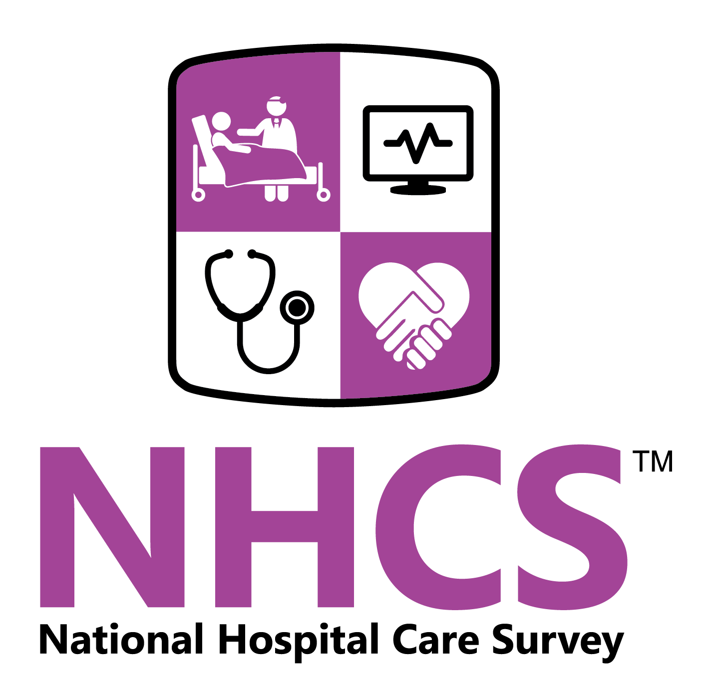 National Hospital Care Survey logo. Purple shield with medical icons and purple letters NHCS