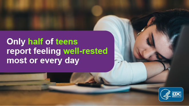 Teen with her head on her desk: Only half of teens report feeling well-rested every day