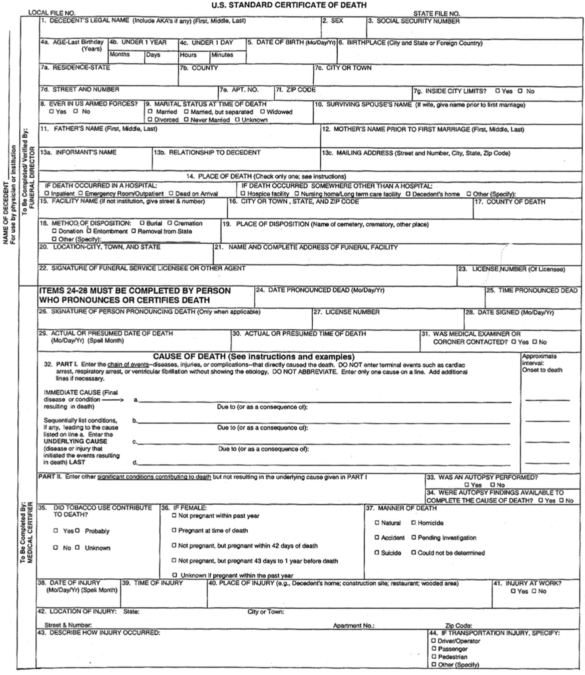 U.S. Standard Certificate of Death