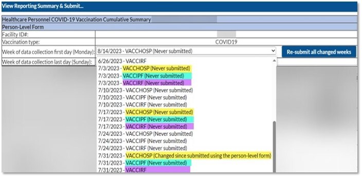 clicking view reporting summary and submit lists weekly reporting weeks