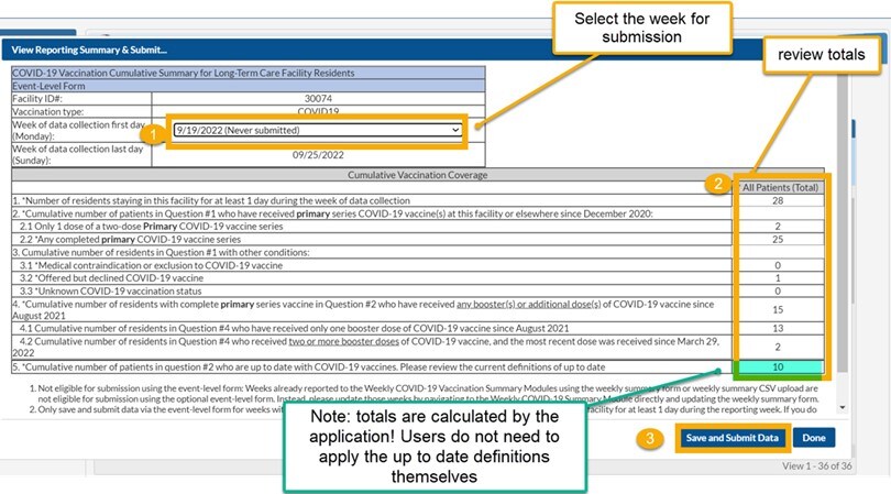 A screenshot showing how to report COVID-19 data.