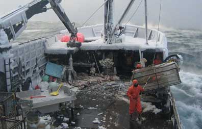 A typical day crab fishing on the Bering Sea in Alaska. Photo courtesy of Mike Fourtner.