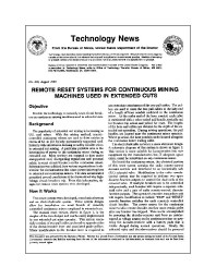 Image of publication Technology News 439 - Remote Reset Systems for Continuous Mining Machines Used In Extended Cuts