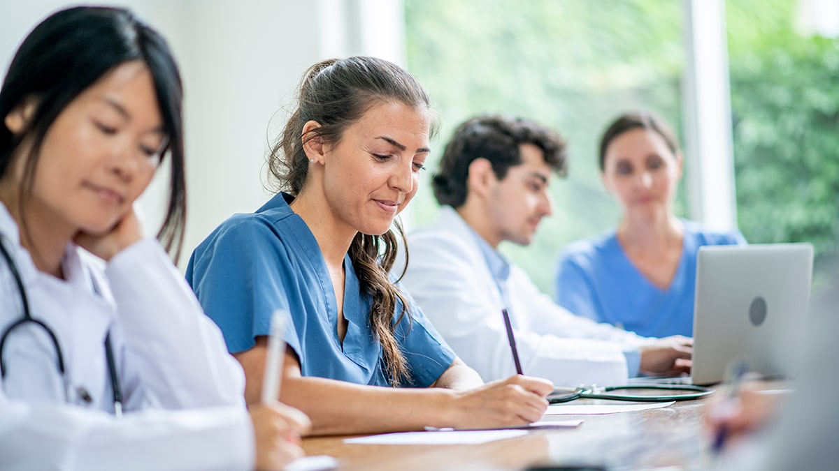 Medical students in a classroom