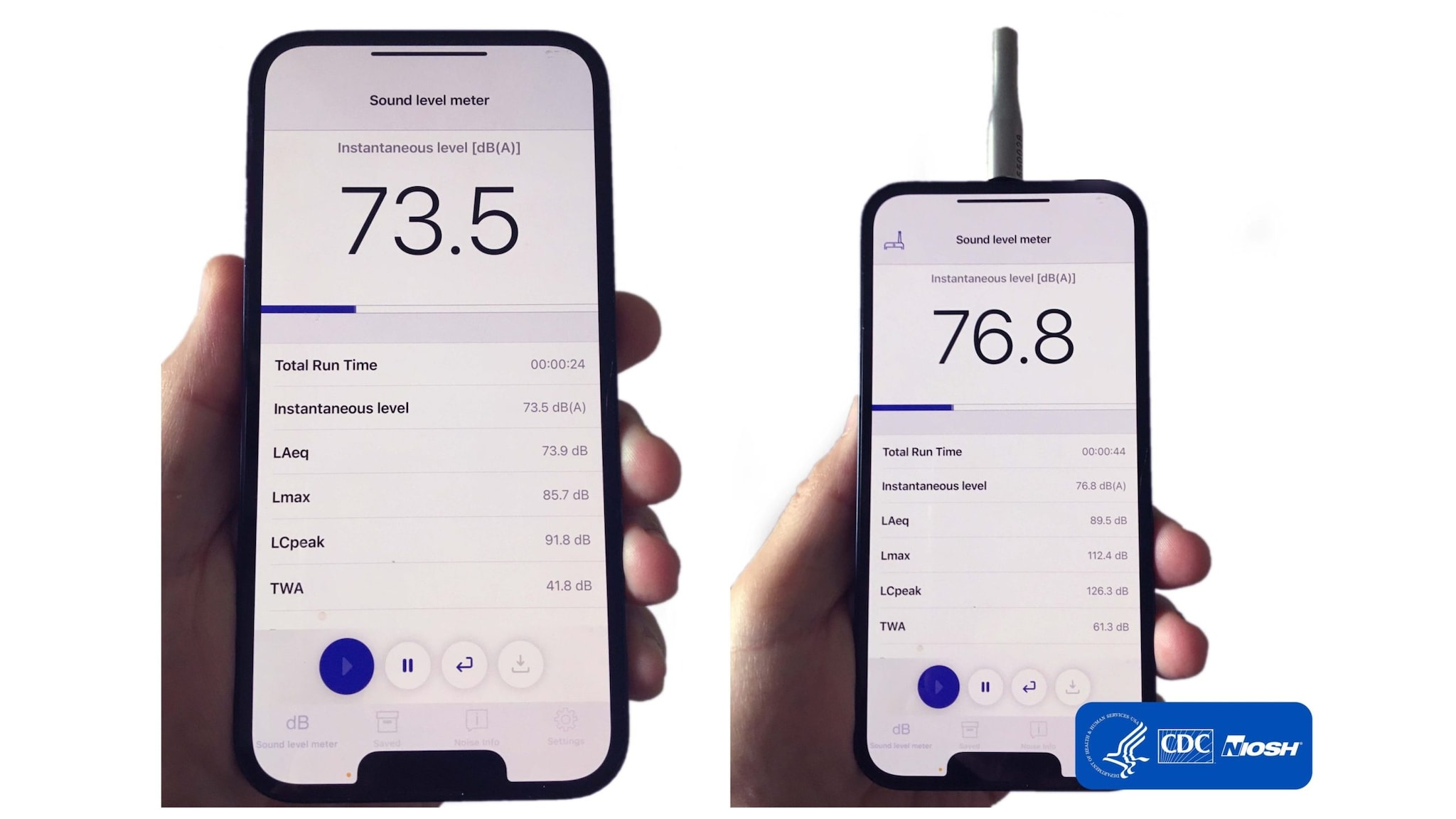 Pantallazo de la aplicación para medir el nivel de sonido.