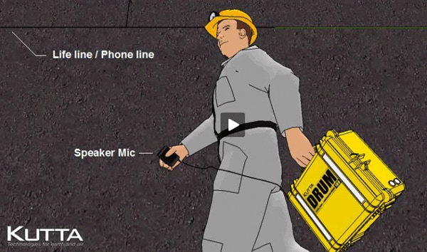 Figure 2-33. Miner carrying a medium frequency (MF) radio. [Kutta Radios 2011]