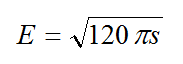 Equation B11 - The root-mean-square (rms) electric field strength E in volts per meter equals the square root of the quantity open bracket 120 times pi times the power density s in milliwatts per square meter close bracket.