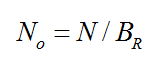 Equation B27 - The thermal noise density N sub 0 is equal to the receiver effective noise level N in dBm divided by the receiver IF bandwidth BR in hertz.