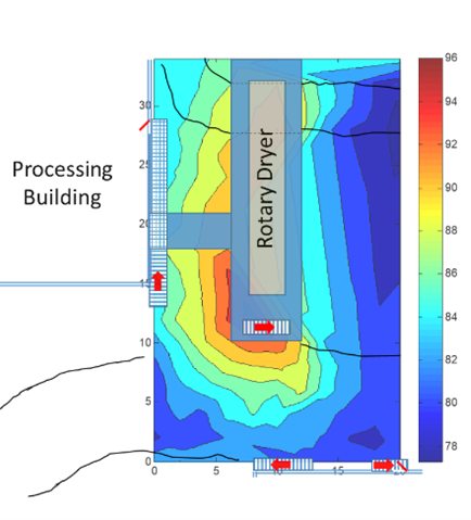 Noise contour plot generated by NIOSH noise mapper app