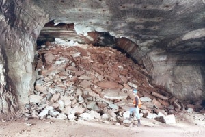 Ground fall in an underground entry.