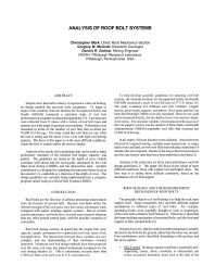 Image of publication Analysis of Roof Bolt Systems