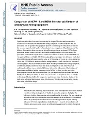 Cover page of Comparison of MERV 16 and HEPA Filters for Cab Filtration of Underground Mining Equipment