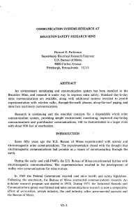 Image of publication Communication Systems Research At Bruceton Safety Research Mine