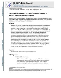 Cover page for Design and Development of a Dust Dispersion Chamber to Quantify the Dispersibility of Rock Dust