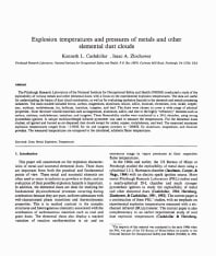 Image of publication Explosion Temperatures and Pressures of Metals and Other Elemental Dust Clouds