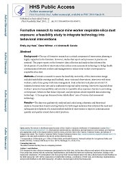 Cover page for Formative Research to Reduce Mine Worker Respirable Silica Dust Exposure: A Feasibility Study to Integrate Technology into Behavioral Interventions