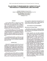 Image of publication Pillar Stability Issues Based on a Survey of Pillar Performance in Underground Limestone Mines