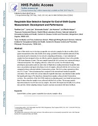 Cover image for Respirable Size-Selective Sampler for End-of-Shift Quartz Measurement: Development and Performance