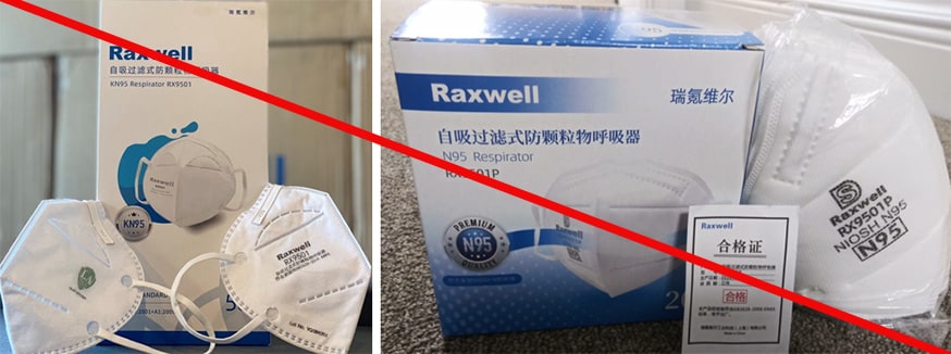 Raxwell model RX9501P N95 is being misrepresented as a NIOSH-approved product.